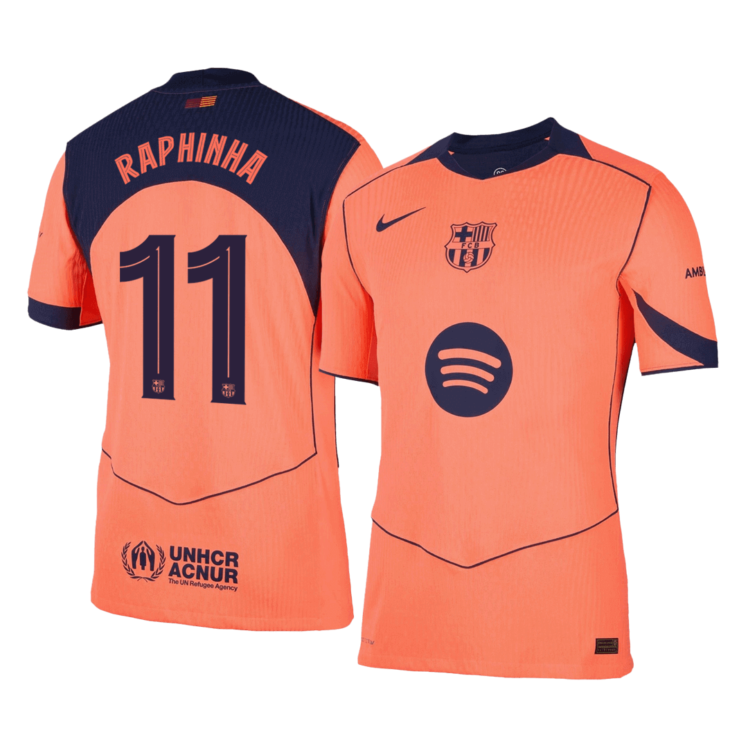 RAPHINHA #11 Barcelone Third Maillot 2025/26 Orange Authentique - UCL