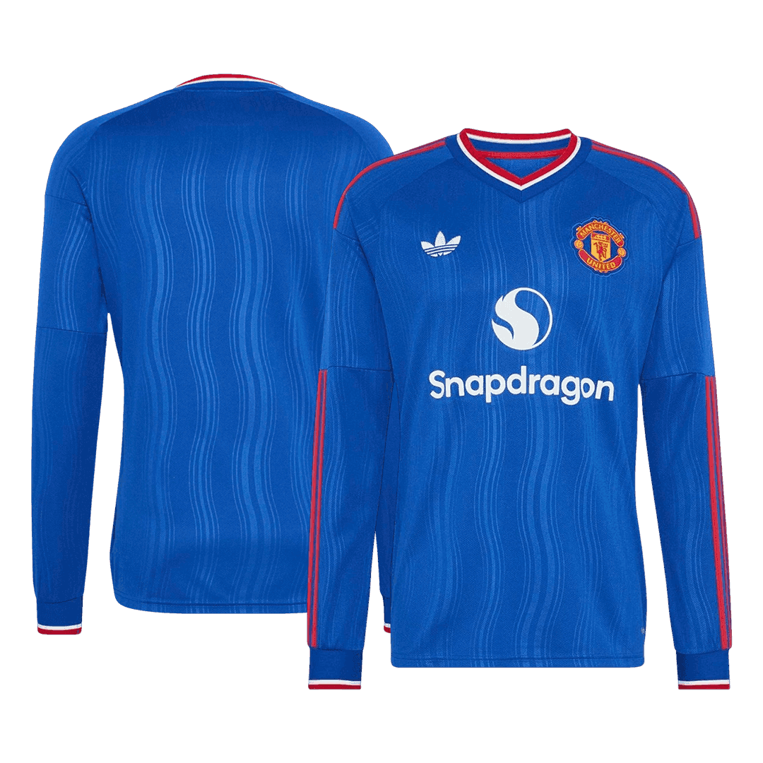 Manchester United Extérieur Maillot Manches Longues 2026/27 Bleu Grande Taille